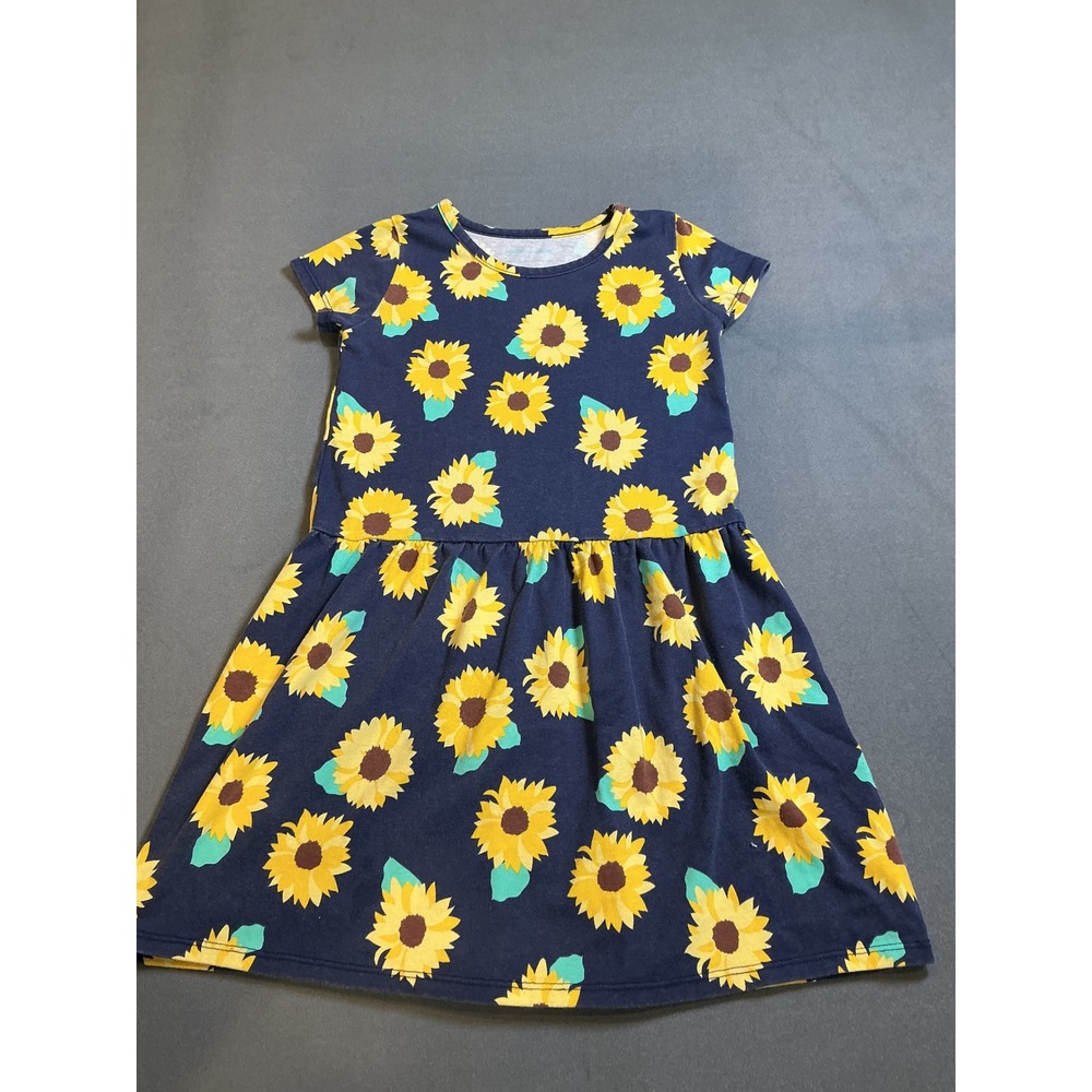Liberty + Valor Girls Sunflower Dress Size 6 Navy Blue Short Sleeve Floral Knit